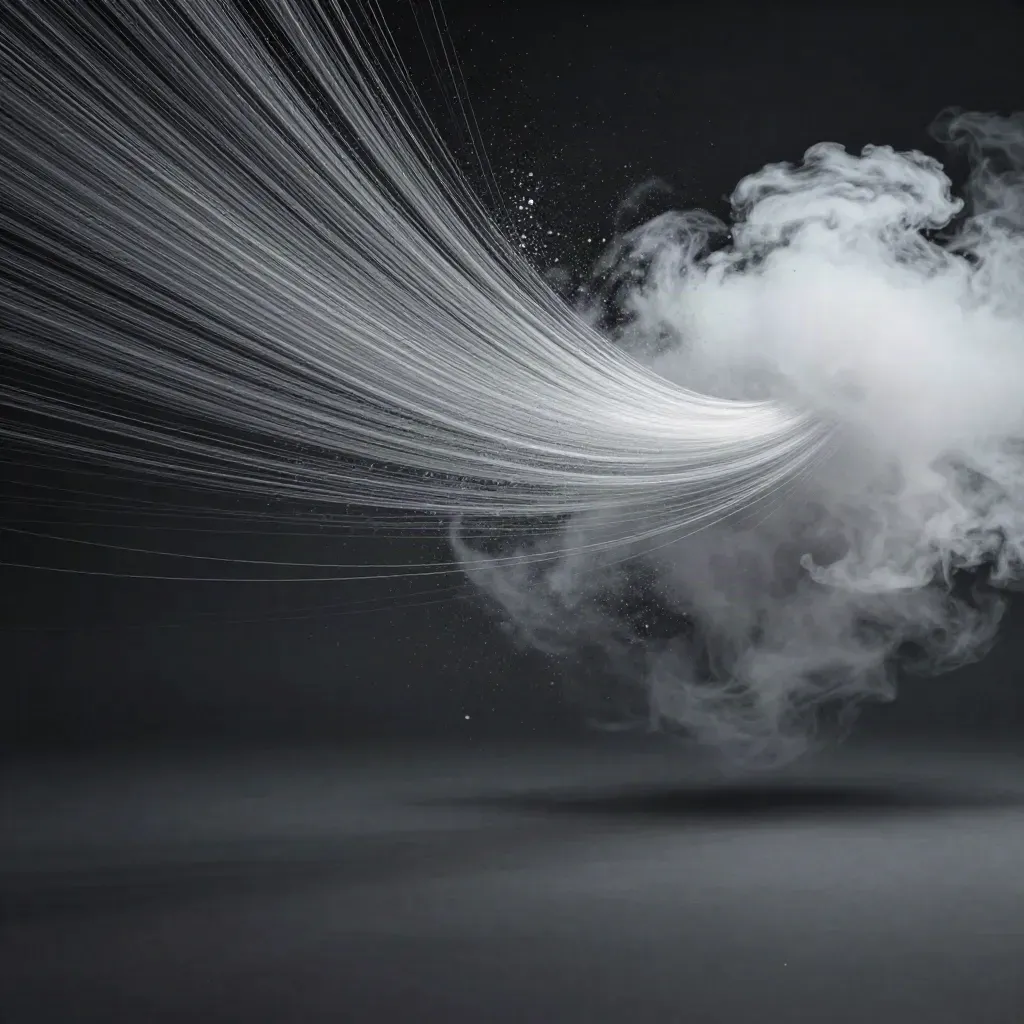 Silver filaments converge into a soft white bloom in dark graphite space, with open copy space below.